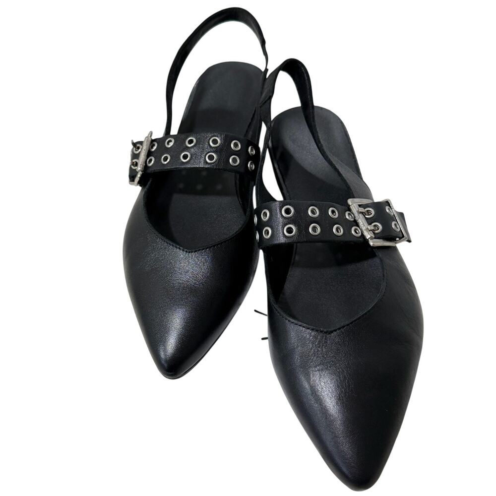 Antonio de Faria Carina Leather Slingback Black Flats | 10.5